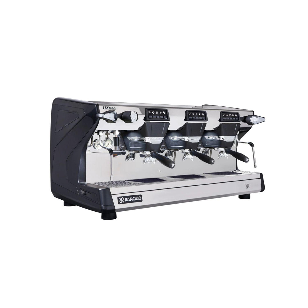 Rancilio Classe 5 Crono 3GR matala musta espressokone kulmasta