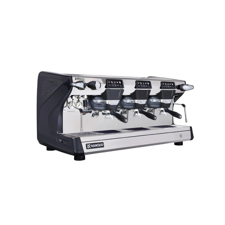 Rancilio Classe 5 Crono 3GR matala musta espressokone kulmasta