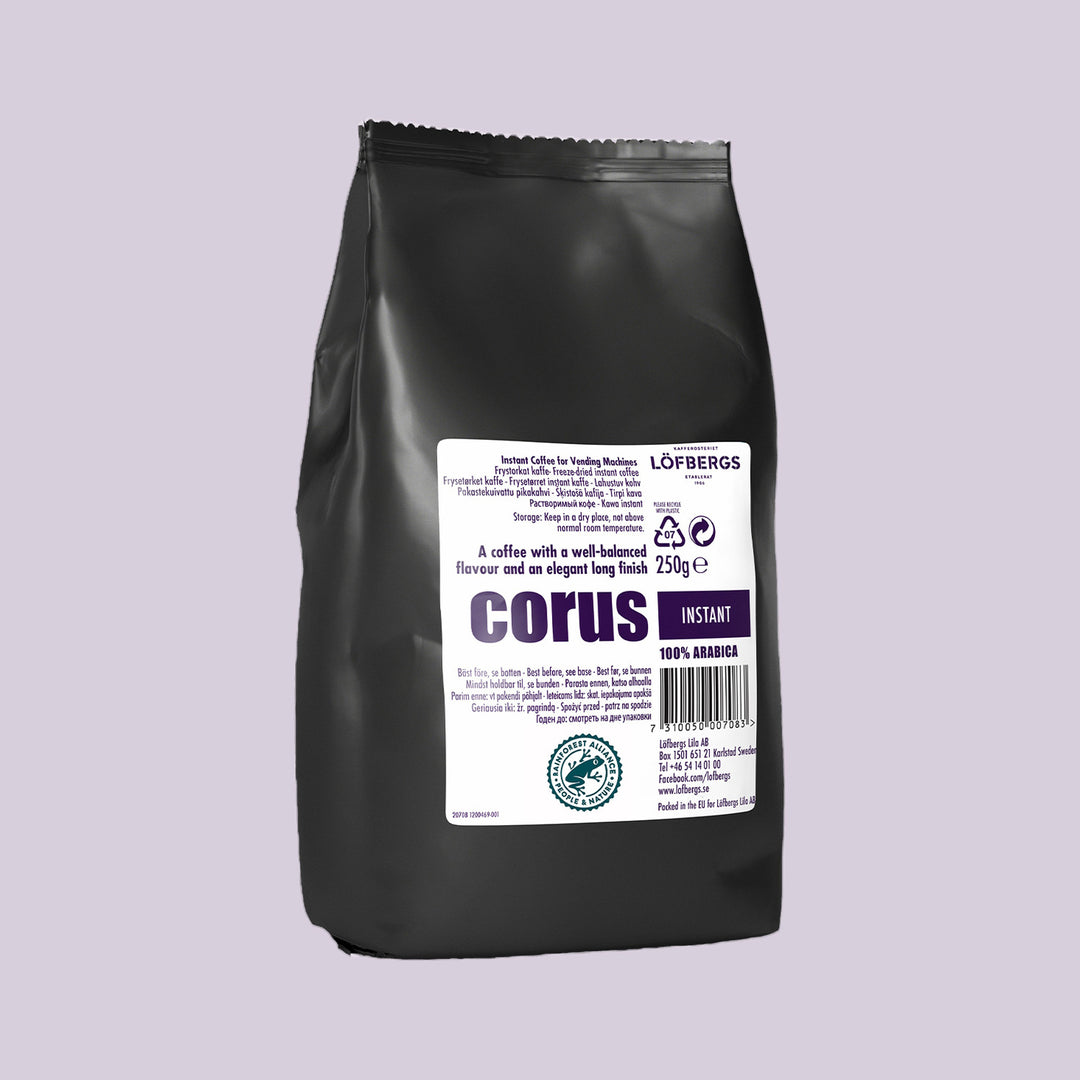 Löfbergs Corus pikakahvi 10 × 250 g – Rainforest Alliance