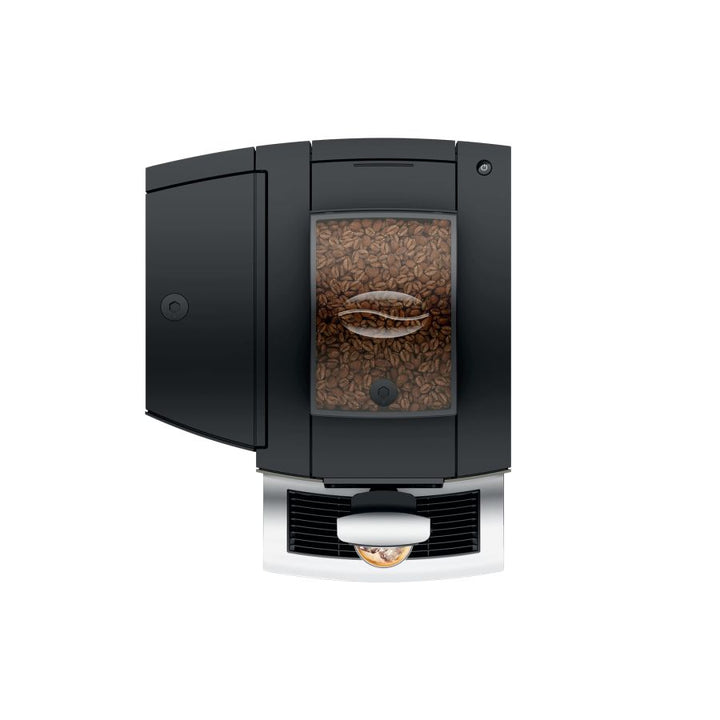 Jura X10c Dark Inox kahviautomaatin papusäiliö ylhäältä kuvattuna