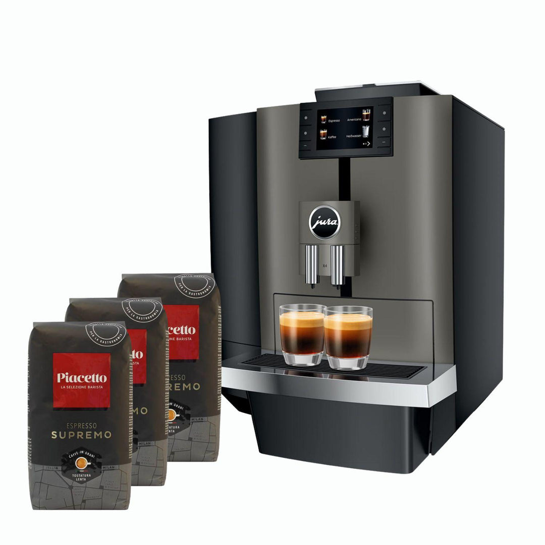 JURA X4 kahvikonepaketti yrityskäyttöön sisältäen 3 kg espressopapuja ja aloitustarvikkeet