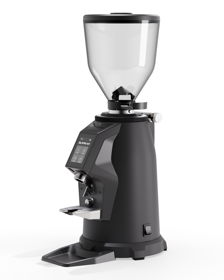 Macap Supra 68 – musta espressomylly edestä ja sivulta