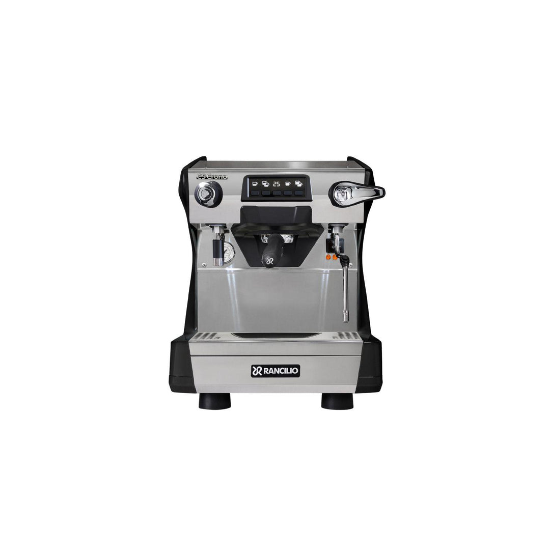 Rancilio Classe 5 1GR Crono musta Tall espressokone edestä kuvattuna