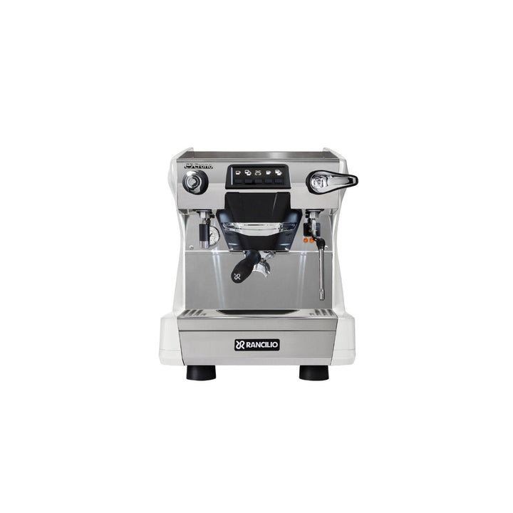 Rancilio Classe 5 1GR Crono valkoinen matala espressokone edestä kuvattuna