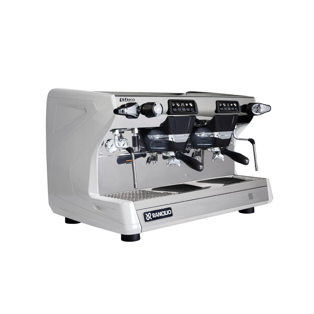 Rancilio Classe 5 Crono 2GR valkoinen matala espressokone kulmasta