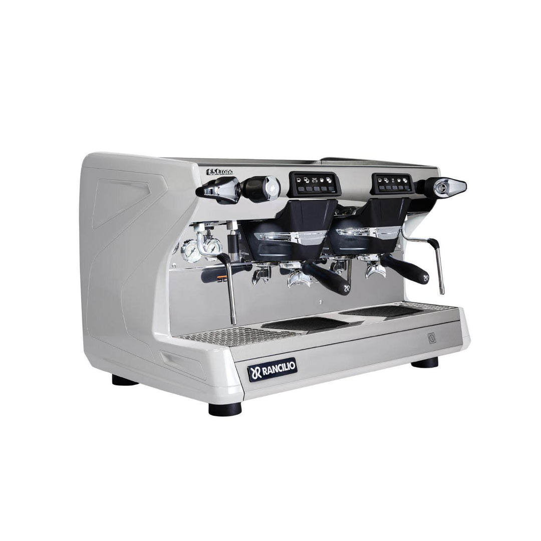 Rancilio Classe 5 Crono 2GR valkoinen matala espressokone kulmasta
