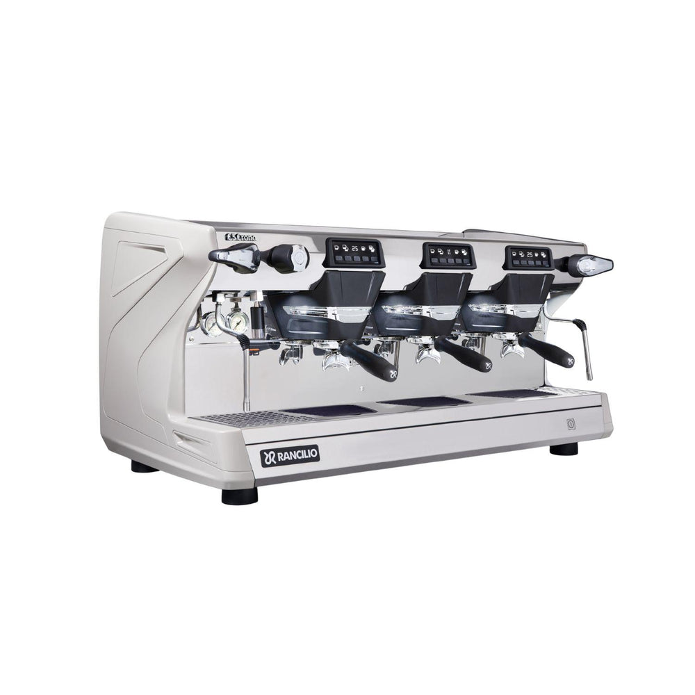 Rancilio Classe 5 Crono 3GR matala valkoinen espressokone viistosta