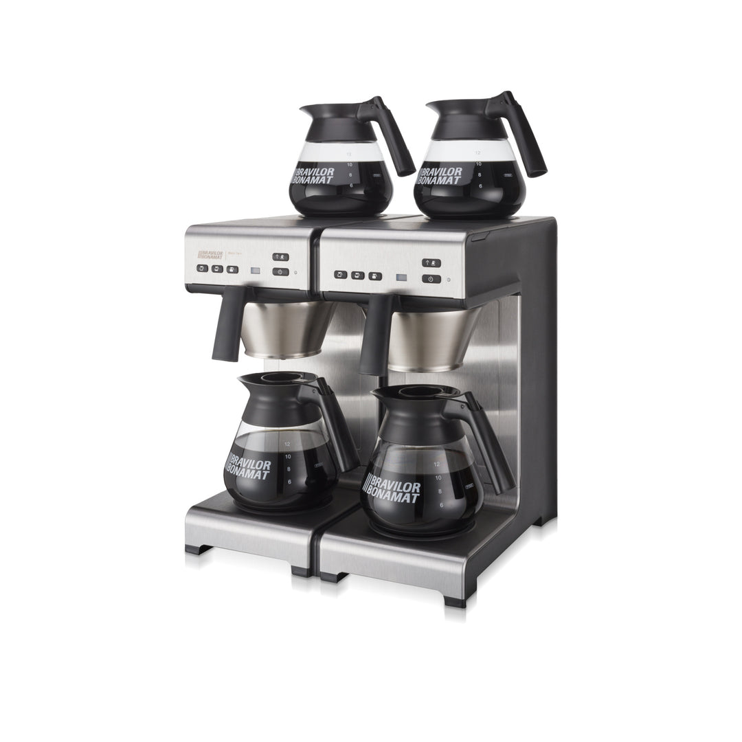 Bravilor Bonamat Mondo Twin suodatinkahvinkeitin kahdella keittoyksiköllä ja lasikannuilla